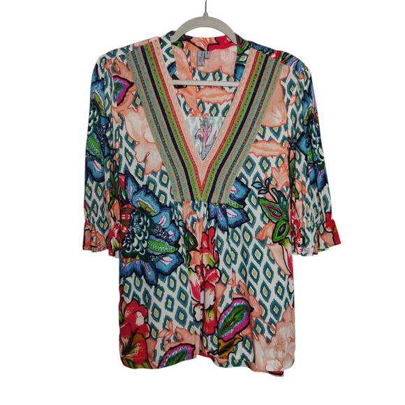 Blank London Anthropologie Sz XS Stephanie Embroidered Floral Top Boho Viscose - Picture 1 of 6